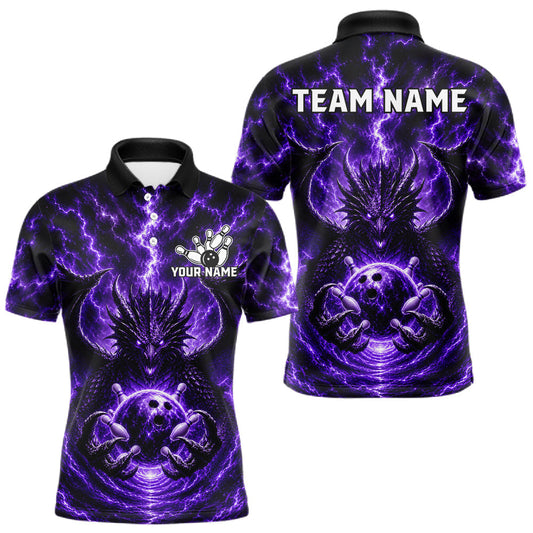 Maxcorners Lightning Purple Thunder Dragon Bowling Shirts For Men Custom Polo 1/4-Zip Team Bowling League