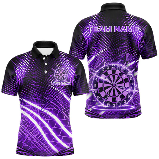 Maxcorners Black And Purple Stripes Light Dartboard Custom Darts Polo Shirts Men Dart Team Jersey LM2512
