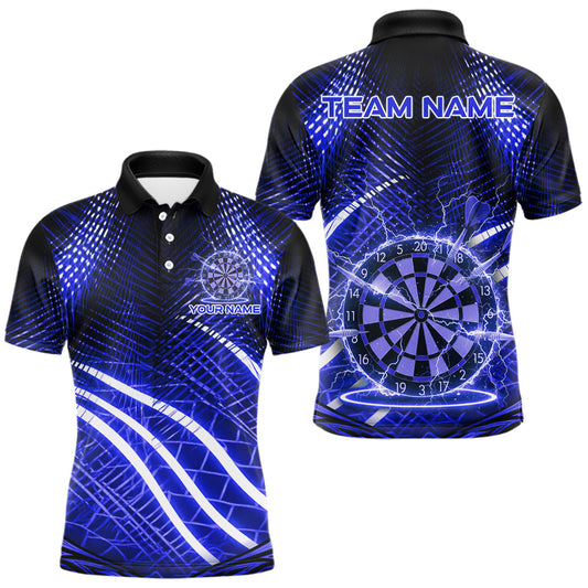Maxcorners Black And Blue Stripes Light Dartboard Custom Darts Polo Shirts Men Dart Team Jerseys LM2512