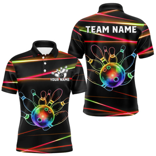 Maxcorners Orange And Green Neon Mens Bowling Polo 1/4-Zip Shirt Custom Colorful Rainbow Bowling Team Jersey LM2806