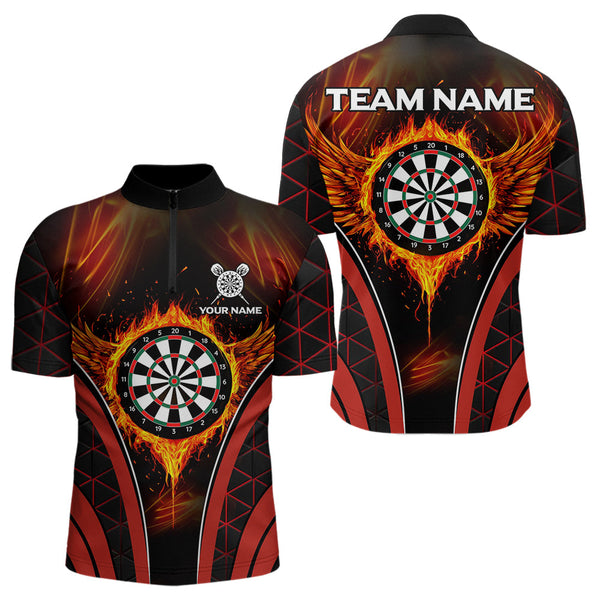 Maxcorners Persionalized Red Fire Flame Dart Boards Dart Shirts For Men, Custom Dart Jerseys LM263