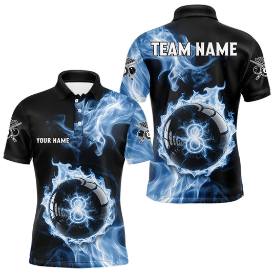 Maxcorners Blue Flaming Pool Billiard Shirts For Men Custom Light Ball 8 Billiard Team Jerseys LM2512