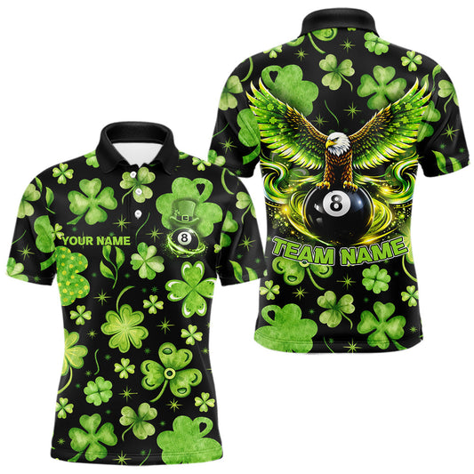 Maxcorners Eagle Shamrock Green St Patrick's Day Men Billiard Shirts Personalized Pool 8 Balls Billiard Attire LM2602