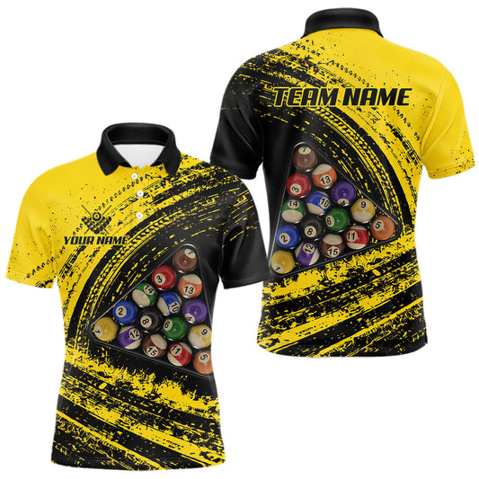 Maxcorners Yellow Grunge Billiard 15 Ball Pool Polo & Quarter-Zip Shirt Custom Billiard Team Attire For Men LM2602