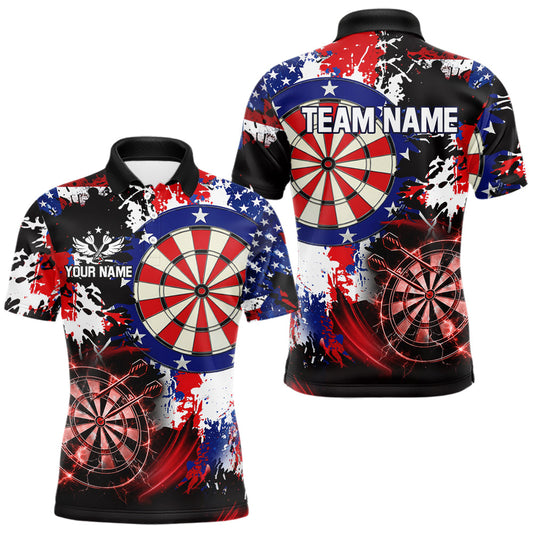 Maxcorners Personalized Patriotic Grunge Darts Polo & 1/4-Zip Shirt For Men Thunder Dart Team Jerseys LM2603