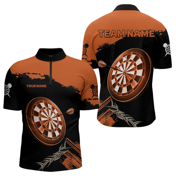 Maxcorners Personalized Orange Dartboard Arrow Polo & 1/4 Shirts For Men, Dart Team Jerseys
