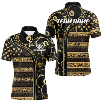 Maxcorners Black & Gold Tribal 8 Ball Pool Shirts Custom Men Billiard Polo & 1/4 Zip Shirt Billiard Team Jerseys