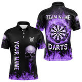 Maxcorners Custom Purple Fire Skull Multi-Flame Dartboard Dart Men Polo Shirts, Dart Team Jerseys LM0210