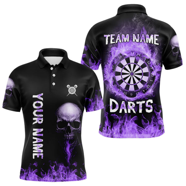 Maxcorners Custom Purple Fire Skull Multi-Flame Dartboard Dart Men Polo Shirts, Dart Team Jerseys LM0210