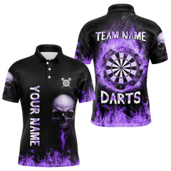Maxcorners Custom Purple Fire Skull Multi-Flame Dartboard Dart Men Polo Shirts, Dart Team Jerseys LM0210
