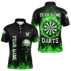 Maxcorners Custom Green Fire Skull Multi-Flame Dartboard Dart Men Polo Shirts, Dart Team Jerseys LM0210