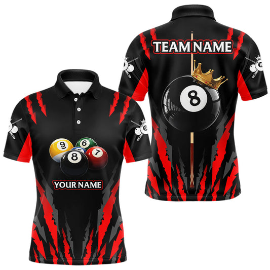 Maxcorners Black & Red Men's Billiard Ball Shirts Personalized Crown 8 Ball Billiard Team Attire LM0101