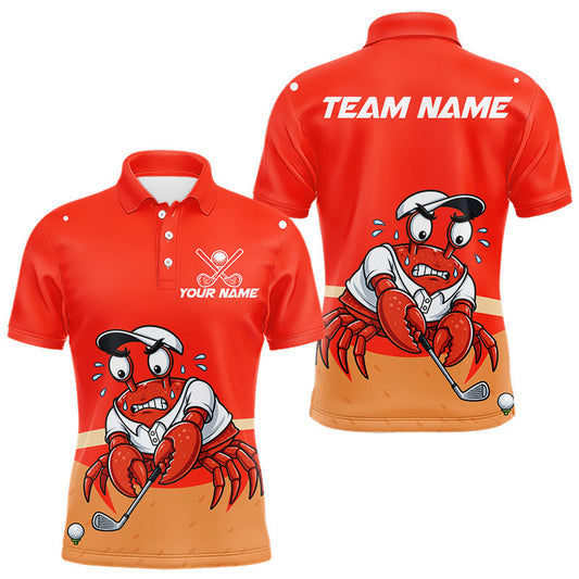 Maxcorners Custom Red Crab Golf Polo Shirt for Men, Personalized Funny Crab Golfer Team Apparel