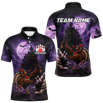 Maxcorners Funny Turkey Autumn Bowling Shirts For Men Custom Thanksgiving Bowling Polo 1/4-Zip Team Uniform LM0208