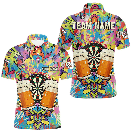 Maxcorners Funny Beers & Dartboard Graffiti Custom Darts Polo Shirt For Men Colorful Dart Jerseys LM0412