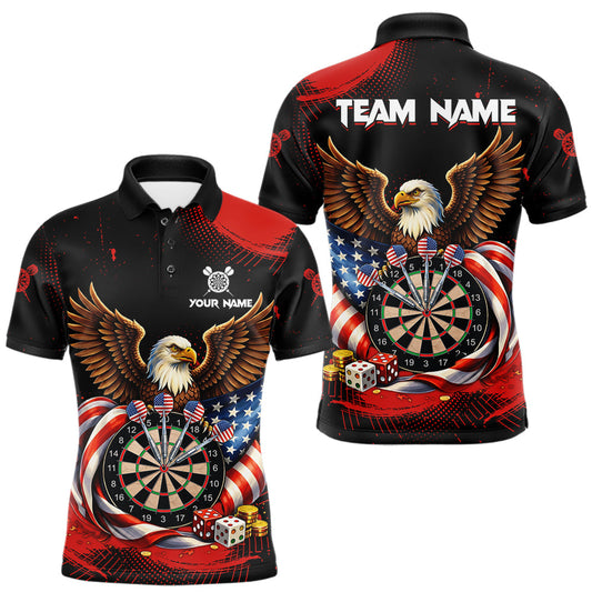 Maxcorners Personalized Red Grunge US Flag Eagle Dart Shirts For Men Patriotic Dart Polo & 1/4-Zip Jersey