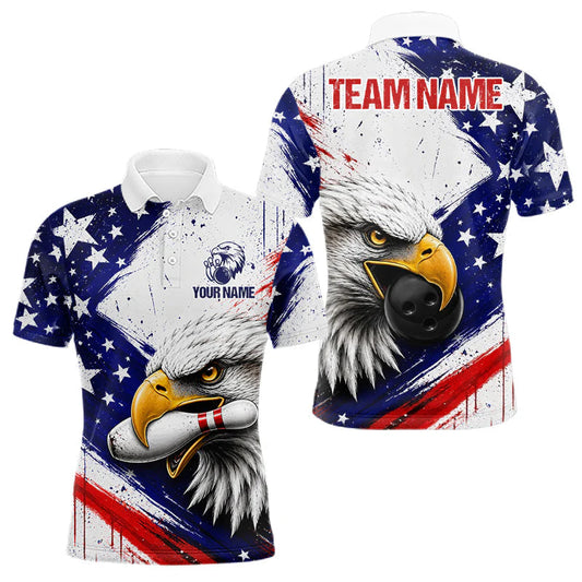 Maxcorners Custom Eagle Grunge Ball & Pins Bowling Mens Polo Quarter-Zip Shirts, Bowling Team Attire LM0607