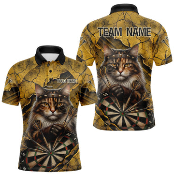 Maxcorners Funny Cat Cracked Darts Shirt For Men Custom Yellow Grunge Darts Team Jersey, Darts Gifts LM0404
