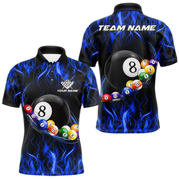 Maxcorners Fire Flame 8 Ball Billiard Pool Shirt For Men Custom Blue Light Billiard Ball Team Jersey