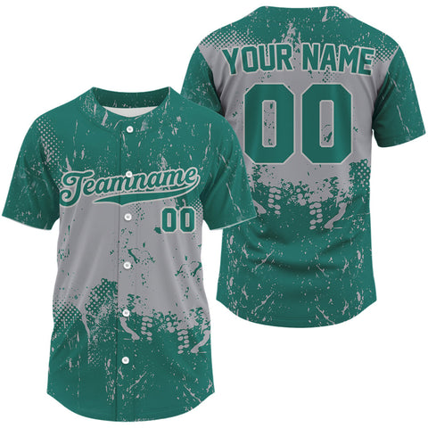 Maxcorners Custom Grey And Green Grunge Baseball Ball Shirt For Men Baseball Team Jersey LM0910