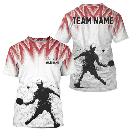 Maxcorners Custom White And Red Grunge Pickleball Paddle League Jerseys Men Pickleball Team Shirts
