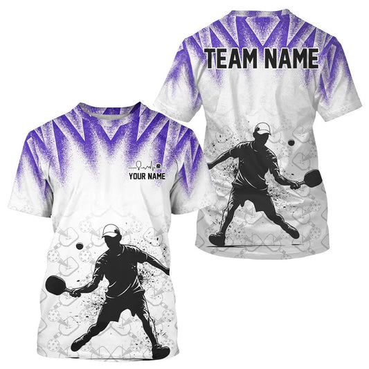 Maxcorners Custom White And Purple Grunge Pickleball Paddle League Jerseys Men Pickleball Team Shirts
