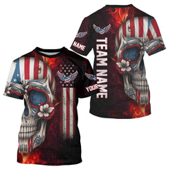 Maxcorners Custom Sugar Skull Red Flaming Pickleball League Jerseys Men Pickleball US Flag Team Shirts