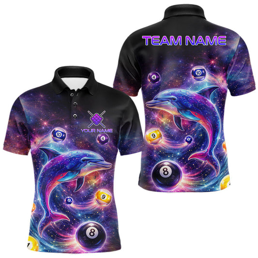 Maxcorners Funny Dolphin Rainbow Galaxy Pool Ball Billiard Shirt For Men Personalized Billiard Team Apparel LM0402