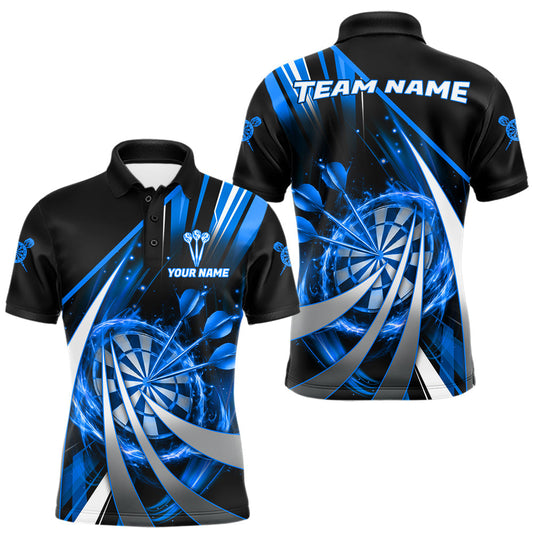 Maxcorners Custom Blue Flaming Dartboard & Arrow Men Darts Polo & 1/4-Zip Shirts Dart Team Jerseys LM0503
