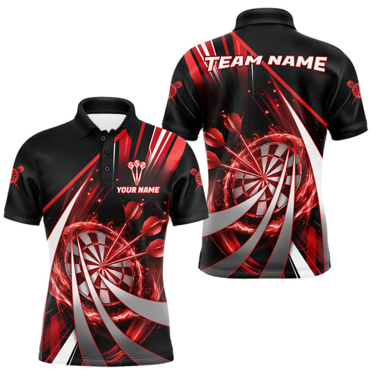 Maxcorners Custom Red Flaming Dartboard & Arrow Men Darts Polo & 1/4-Zip Shirts Dart Team Jerseys LM0503