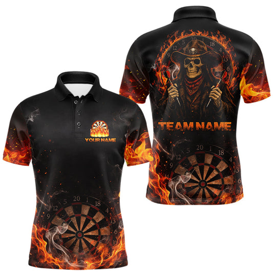 Maxcorners Personalized Grim Reaper Red Flames Smoke Dartboard Darts Shirts For Men Dart Team Jerseys LM0503