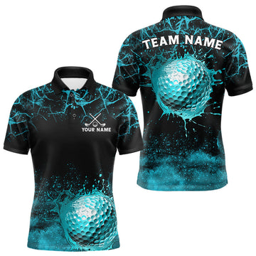 Maxcorners Teal Splatter Golf Ball Mens Golf Polo Shirt Customize Golf Gifts For Men Golf Tournament Shirt