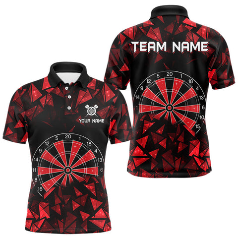 Maxcorners Custom Black & Red Geometric Dartboard Dart Polo Shirt For Men Outfits Dart Jerseys LM0910