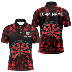 Maxcorners Custom Black & Red Geometric Dartboard Dart Polo Shirt For Men Outfits Dart Jerseys LM0910