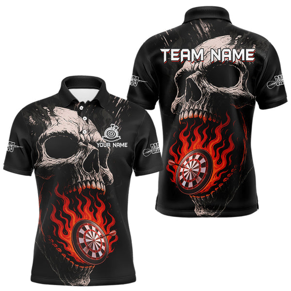 Maxcorners Custom Red Flames Skull Dartboard Dart Men Polo Shirt Grunge Dart Team Jerseys LM0910