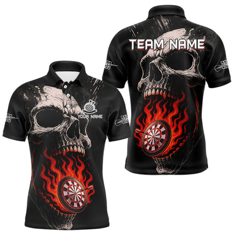 Maxcorners Custom Red Flames Skull Dartboard Dart Men Polo Shirt Grunge Dart Team Jerseys LM0910