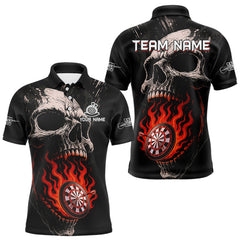 Maxcorners Custom Red Flames Skull Dartboard Dart Men Polo Shirt Grunge Dart Team Jerseys LM0910