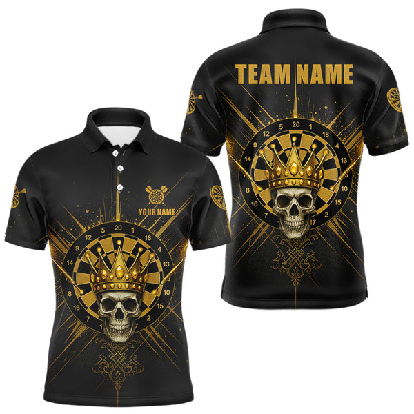 Maxcorners Black And Gold Crown Dartboard Skull Custom Men's Darts Polo Shirt Dart Jerseys TU1011