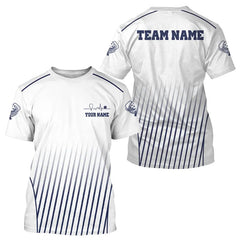 Maxcorners Custom White And Blue Stripes Pickleball League Jerseys Men Pickleball Paddle Team Shirts