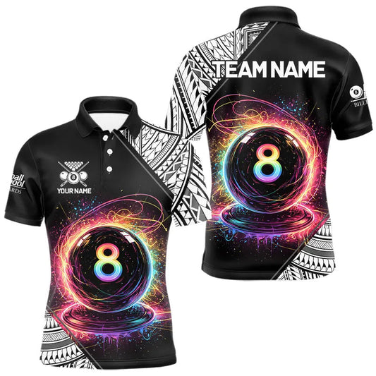 Maxcorners Rainbow 8 Ball Pool Polo & 1/4-Zip Shirt For Men Personalized Tribal 8 Ball Billiard Gifts LM0901