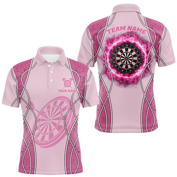 Personalized Grunge Pink Flaming Dartboard Men Darts Polo & 1/4-Zip Shirts Dart Team Jerseys LM1203