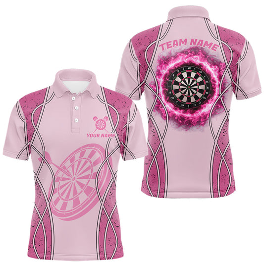 Personalized Grunge Pink Flaming Dartboard Men Darts Polo & 1/4-Zip Shirts Dart Team Jerseys LM1203