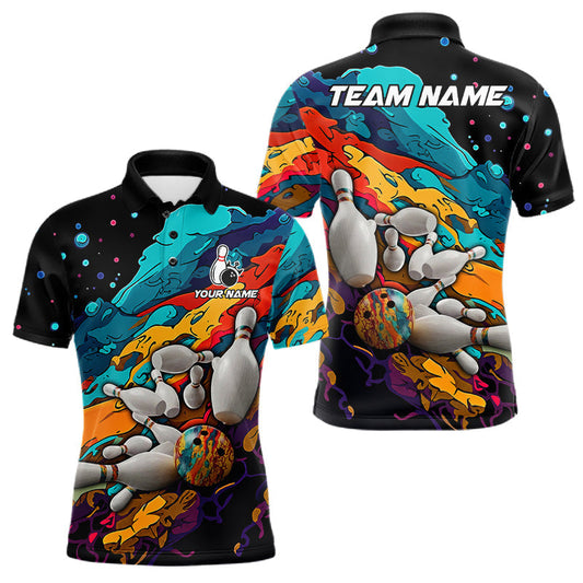 Maxcorners Colorful Bowling Shirts For Men Custom Bowling Polo & 1/4 Zip Attire Bowling Team Jersey LM1406