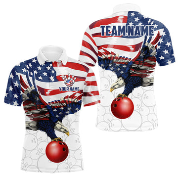 Maxcorners Red, White And Blue American Flag Eagle Bowling Shirts For Men Custom Patriot Bowling Team Jersey