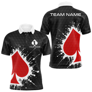 Maxcorners Red Spades Poker Mens Golf Polo Shirt Custom Name Splatter Poker Golf Top For Team, Golf Gift