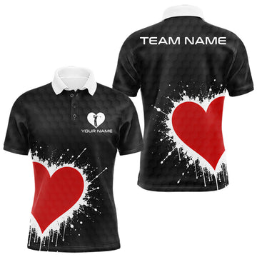 Maxcorners Red Hearts Poker Mens Golf Polo Shirt Custom Name Splatter Poker Golf Top For Team, Golf Gift