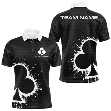 Maxcorners Black Clubs Poker Mens Golf Polo Shirt Custom Name Splatter Poker Golf Top For Team, Golf Gift