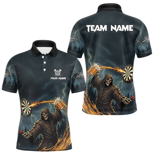 Maxcorners Custom Funny Play Darts & Beer Grim Reaper Dartboard Men Darts Polo Shirt Dart Jerseys LM2603