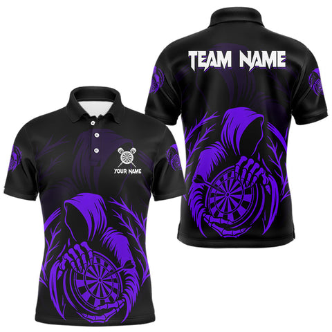 Maxcorners Custom Black And Purple Grim Reaper Dartboard Dart Men Polo Shirt Outfits Dart Jerseys MT1110