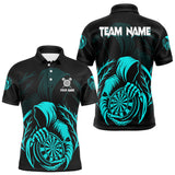 Maxcorners Custom Black And Turquoise Grim Reaper Dartboard Dart Men Polo Shirt Outfits Dart Jerseys MT1110